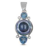 Blister Pearl With Blue Topaz 925 Sterling Silver Pendant