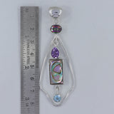 Abalone Shell, Mystic Quartz, Amethyst 925 Sterling Silver Pendant