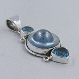 Blister Pearl With Blue Topaz 925 Sterling Silver Pendant