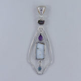 Abalone Shell, Mystic Quartz, Amethyst 925 Sterling Silver Pendant