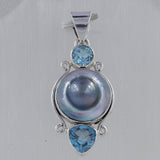 Blister Pearl With Blue Topaz 925 Sterling Silver Pendant