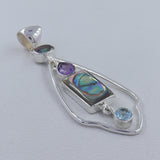 Abalone Shell, Mystic Quartz, Amethyst 925 Sterling Silver Pendant