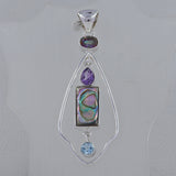 Abalone Shell, Mystic Quartz, Amethyst 925 Sterling Silver Pendant