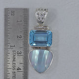 Mabe Pearl With Blue Topaz Gemstone Silver Pendant