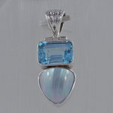 Mabe Pearl With Blue Topaz Gemstone Silver Pendant