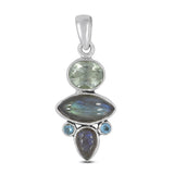 Larimar, Blue Topaz 925 Sterling Silver Pendant