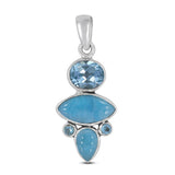 Larimar, Blue Topaz 925 Sterling Silver Pendant