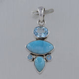 Larimar, Blue Topaz 925 Sterling Silver Pendant