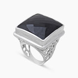 Checker Cut Black Onyx Silver Rings