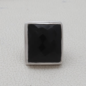 Checker Cut Black Onyx Silver Rings