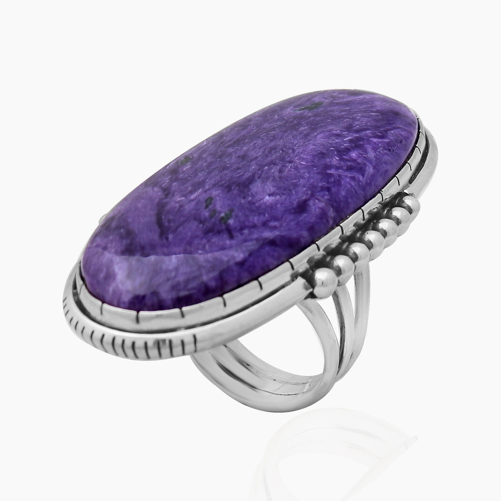 925 Sterling Silver Large Charoite Rings