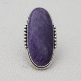 925 Sterling Silver Large Oval Charoite Ring