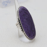 925 Sterling Silver Large Oval Charoite Ring