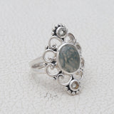 Moss Agate with Green Amethyst Silver Ring