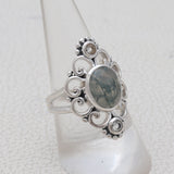 Moss Agate with Green Amethyst Silver Ring