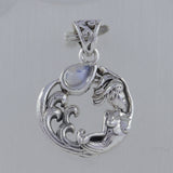 Mermaid Rainbow Moonstone Silver Pendant