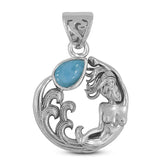 Mermaid Rainbow Moonstone Silver Pendant