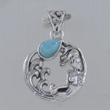 Mermaid Rainbow Moonstone Silver Pendant