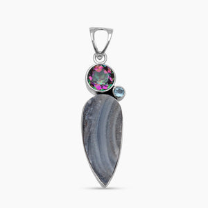 Grey Druzy Silver Pendants