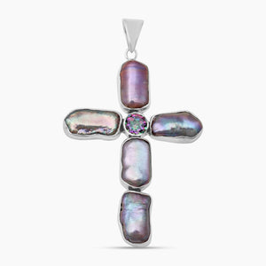 Fresh Water Pearl Cross Silver Pendants