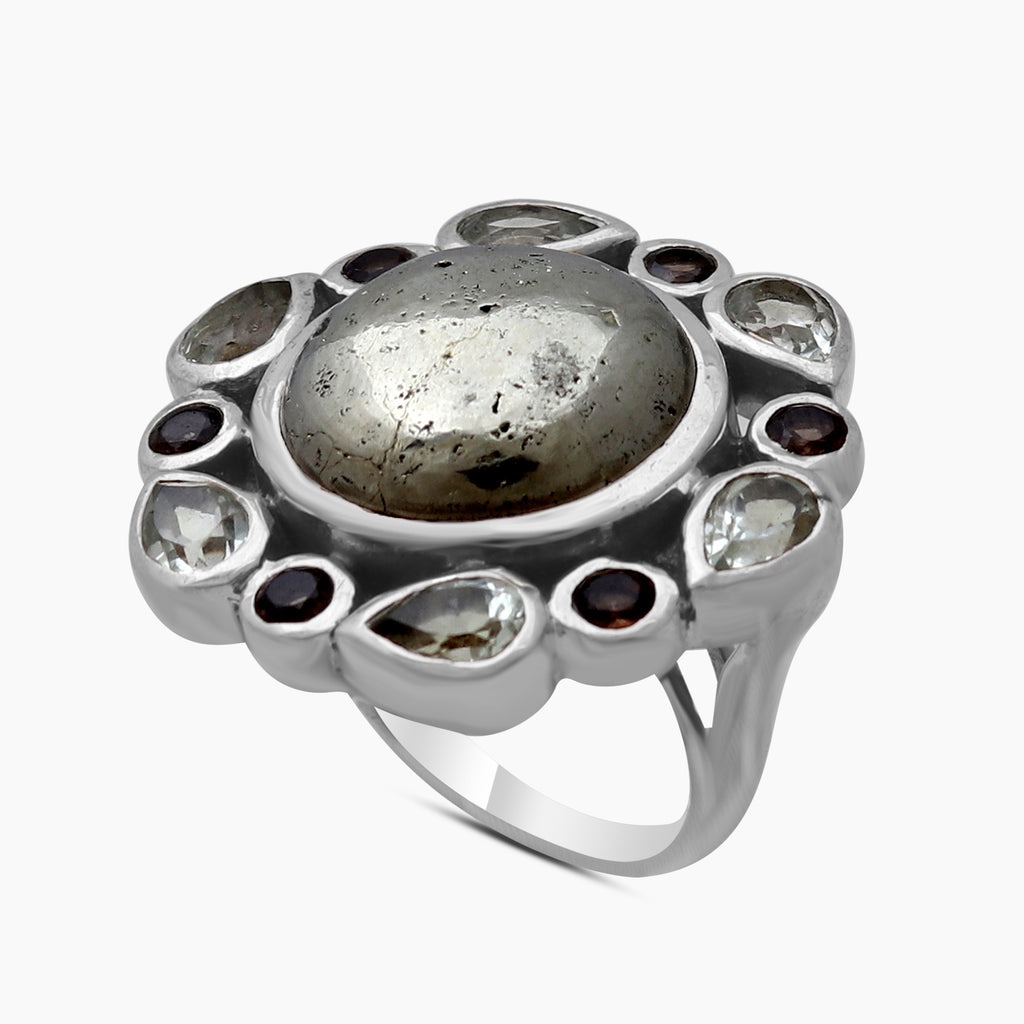 Golden Pyrite Sterling Silver Rings