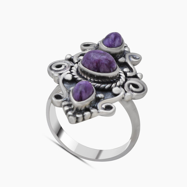 925 Sterling Silver Charoite Rings