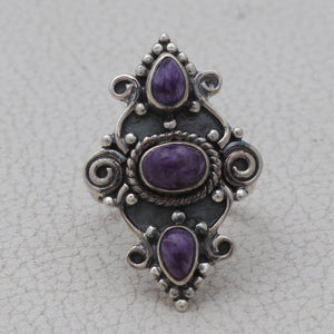 925 Sterling Silver Charoite Rings