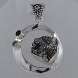 Meteorite With Multi Gemstone Silver Pendant