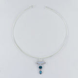 Rainbow Moonstone & Blue Topaz Silver Necklace