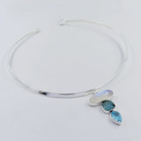 Rainbow Moonstone & Blue Topaz Silver Necklace