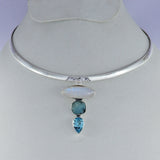 Rainbow Moonstone & Blue Topaz Silver Necklace