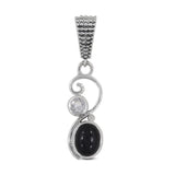 Black Star Stone & Green Amethyst Silver Pendant