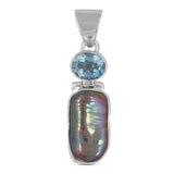 Fresh Water Pearl With Blue Topaz Silver Pendant