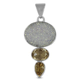 White Titanium Druzy 925 Sterling Silver Pendant