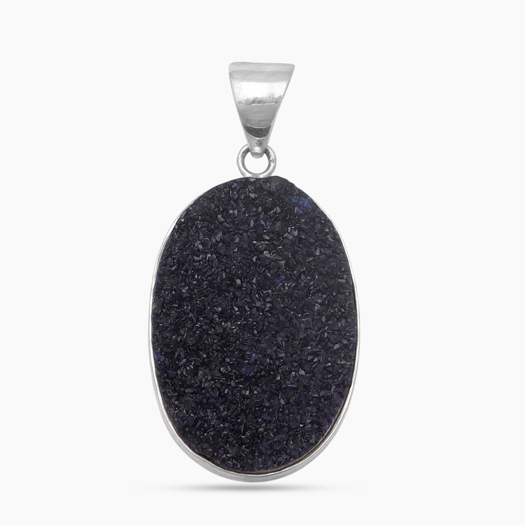 Blue Druzy Quartz Silver Pendants