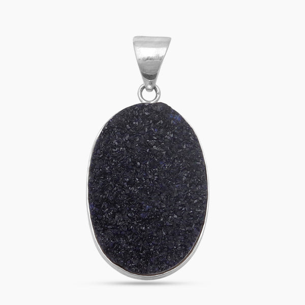 Blue Druzy Quartz Silver Pendants