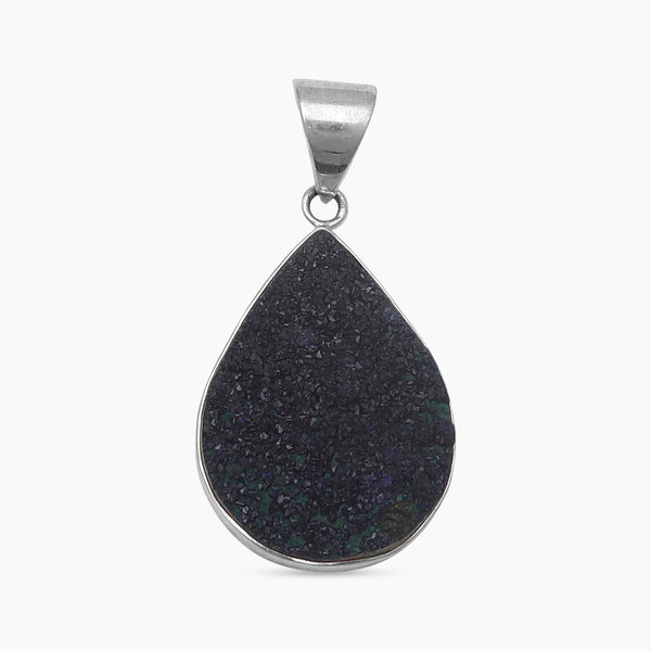Blue Druzy Quartz Silver Pendants