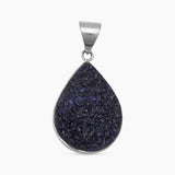 Blue Druzy Quartz Silver Pendants