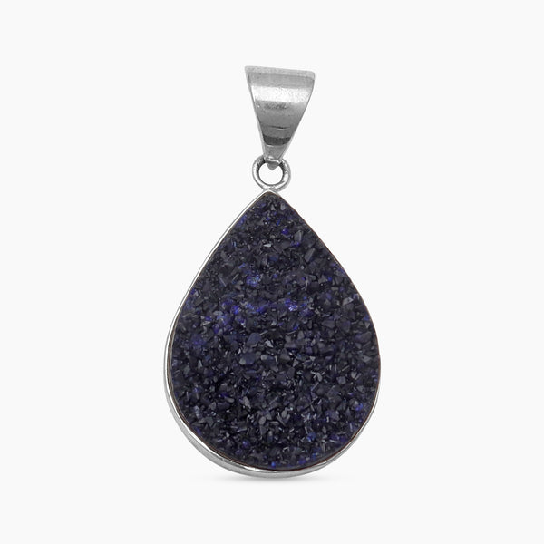 Blue Druzy Quartz Silver Pendants