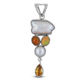 Fresh Water Pearl, Ethiopian Opal, Citrine Silver Pendant