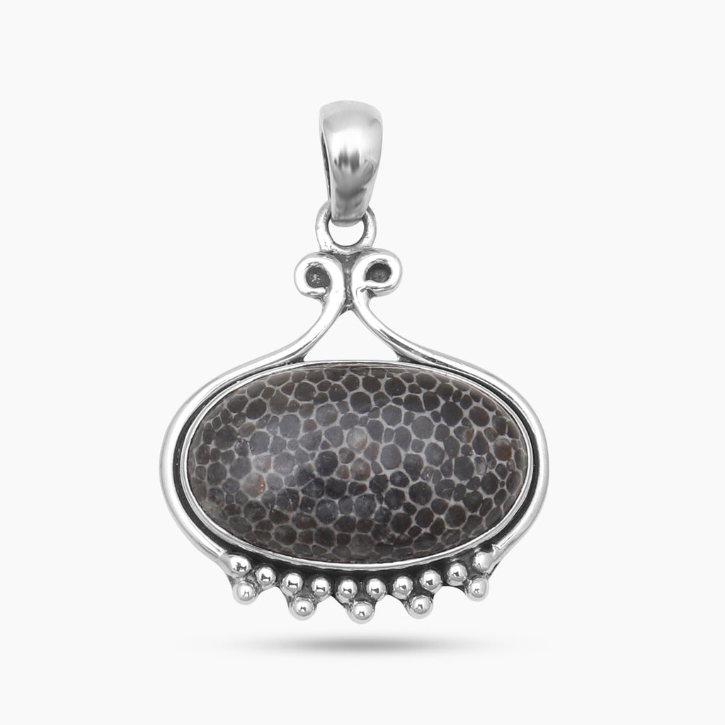 Black Coral Silver Pendants