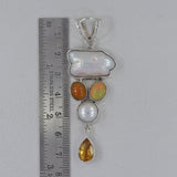 Fresh Water Pearl, Ethiopian Opal, Citrine Silver Pendant