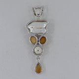 Fresh Water Pearl, Ethiopian Opal, Citrine Silver Pendant