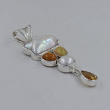 Fresh Water Pearl, Ethiopian Opal, Citrine Silver Pendant