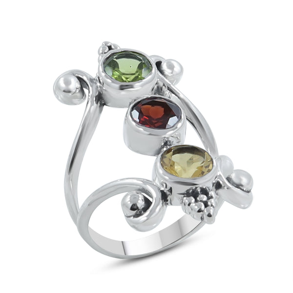 Multi-Gemstones Designer Ring in 925 Sterling Silver