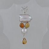 Fresh Water Pearl, Ethiopian Opal, Citrine Silver Pendant