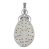 Floral Carved Mother Of Pearl Silver Pendant