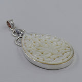 Floral Carved Mother Of Pearl Silver Pendant