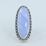 Blue Lace Agate Designer Ring in 925 Sterling Silver