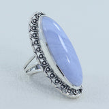 Blue Lace Agate Designer Ring in 925 Sterling Silver